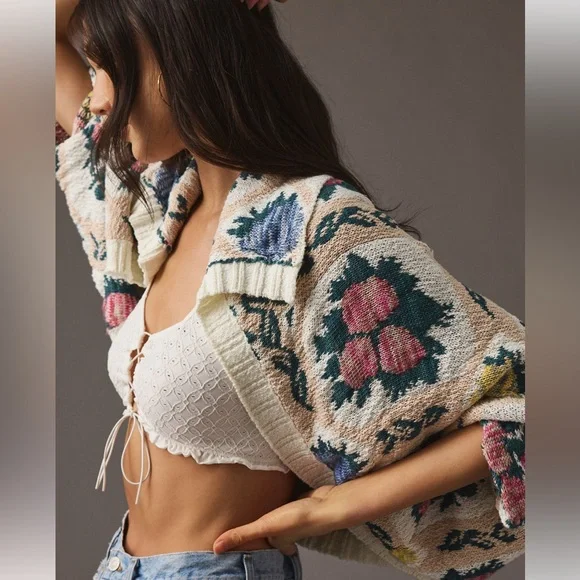Anthropologie floral cocoon cardigan xs/s - Picture 3 of 10
